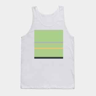 An amazing miscellany of Silver Foil, Charcoal, Oxley, Laurel Green and Sand stripes. Tank Top